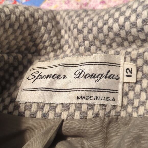 Spencer Douglas Vintage 80s Gray/Cream Tweed Wool Blend Car Coat Womens Sz 12 - Picture 7 of 14